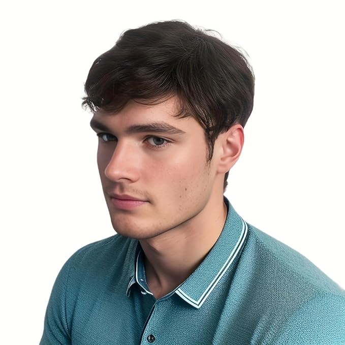 H&ampBwig toupee for menMen Short Toppers Hairpiece with toupee tapeClips in Hair Extensions for Covering White Loss Hair Glueless (Dark Brown)