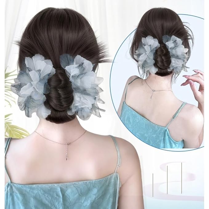 Low Bun Wig Clip on Chicken Feather Bun Hairpiece Natural Low Chignon Ponytail Hair Extensions for Women (Brown)