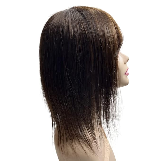 Anemone Thick Full Human Hair Topper For Women 14x14 cm Clip In Hairpieces With Air Bangs Straight Wiglets Toupee Cover Grey Thinning Hair (Dark Brown 14 inch)