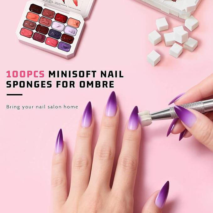 Sponge Pat Paint Nail Gel Ombre Nails Gradient Gel Nail Blush Blooming Aura Nails Drawing Stripper Floral Painting DIY Nail Art No Wipe UV/LED Curing (16 Colors M)