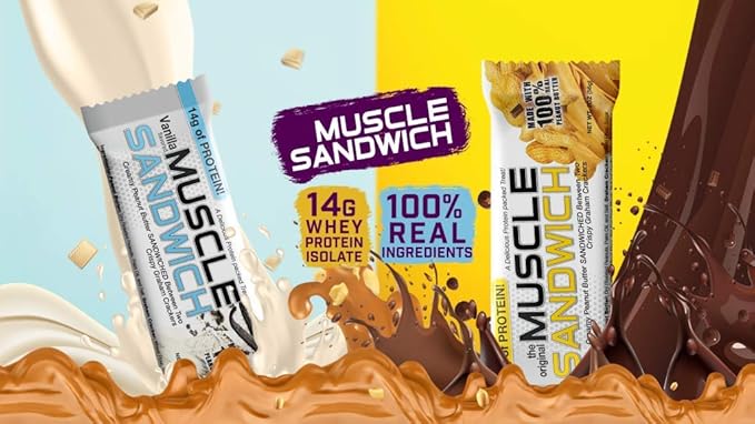 Muscle Foods Muscle Sandwich Bars Variety Pack | Real Ingredients Whey Protein Isolate High Protein Bars 2-Ounce Bars (12 Count)