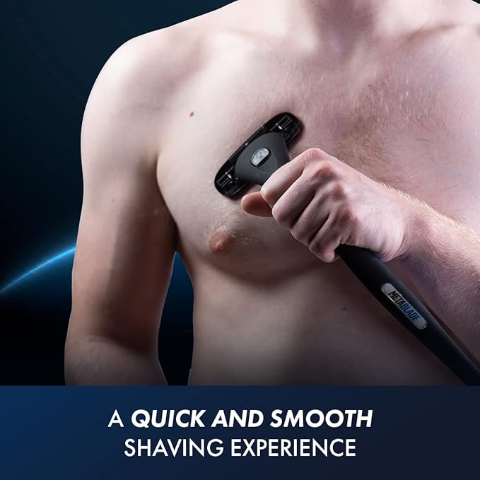 Metablade Back Shaver for Men - Long Handle Back Hair and Body Shavers - Replaceable Ultra Wide Blades DIY Shave Wet or Dry
