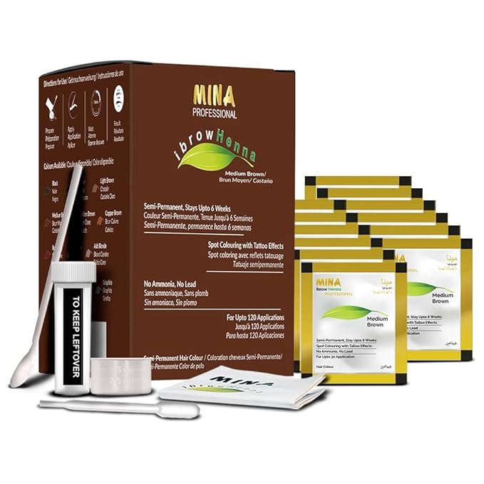 Mina ibrow Hair Color Refill Pack Medium Brown|Natural Spot coloring and Professional Hair Tinting Powder Water and Smudge Proof | No Ammonia No Lead with 100% Gray Converge