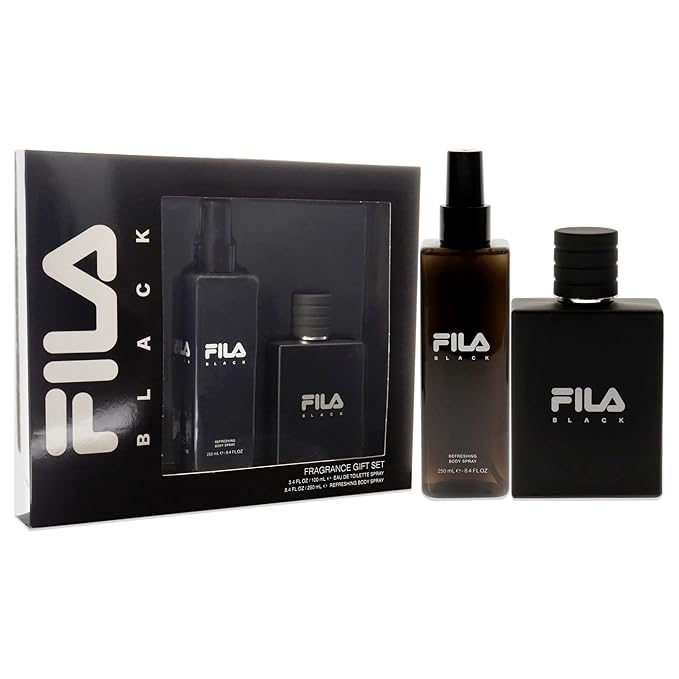 FILA Black - Invigorating and Spicy EDT and Body Spray for Men with Citrus Jasmine and Amber Notes - Cologne for Men with Long Lasting Scent - 2 pc