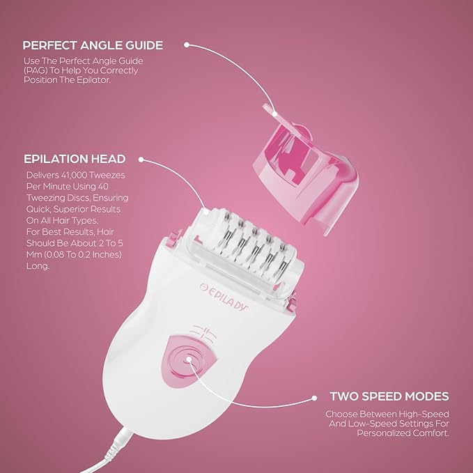 Epilady Speed Corded Epilator for Women ? Dual-Speed 40-Disc Root Hair Removal Device for Legs Underarms and Bikini Area Compact Waterproof Anti-Pinch Design for Smooth Long-Lasting Results