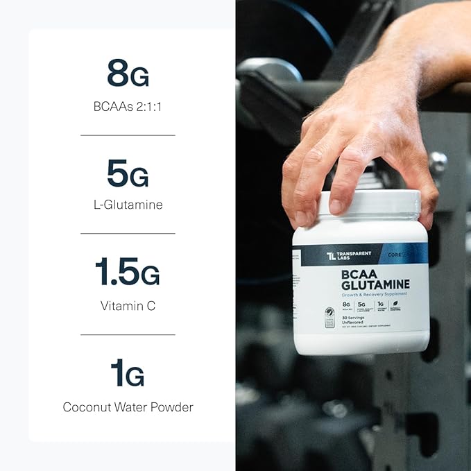 Transparent Labs BCAA Glutamine - 8000 Mg of BCAA Powder with L Glutamine for Post Workout Recovery Muscle Growth &amp Increased Endurance - 30 Servings Tropical Punch