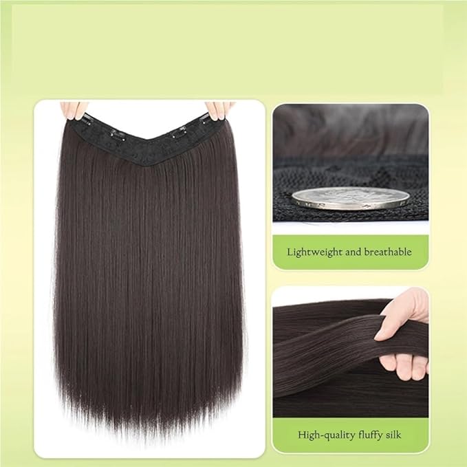 Synthetic Long Straight Hair Extension Piece Fashion Accessories Women's Clip Hair V-shaped Wig Piece(10220inches)