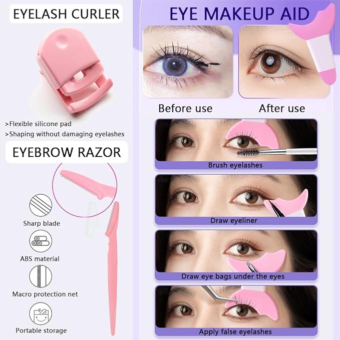 33PCS Makeup Foundation Brushes Tool Set with Sponges Eyelash Curlers Powder Puffs Silicone Washing Bowls Eye Aids Nano Spray Bottles Exfoliating Face Brushes Eyebrow Trimming Storage Bag