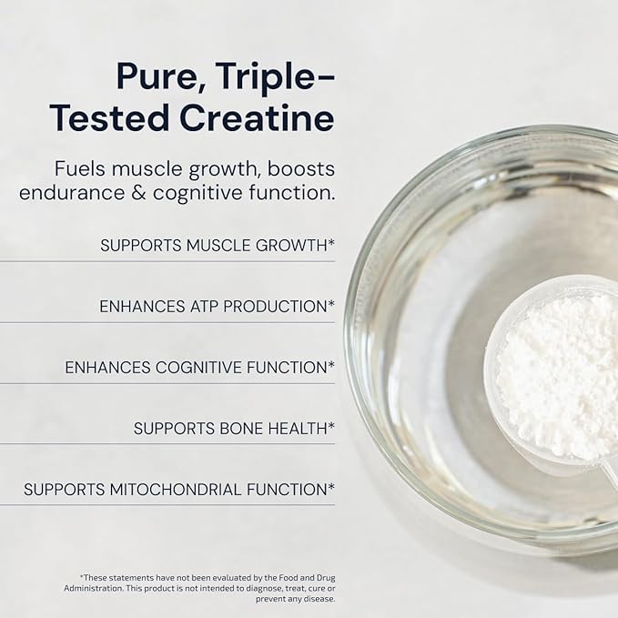 Blueprint Bryan Johnson Creatine Monohydrate Powder ? Amino Acid Powder - Supplement Supports Muscle Growth Recovery Strength &amp Focus ? Unflavored Creatine for Women &amp Men ? 5g Dose ? 100 Se