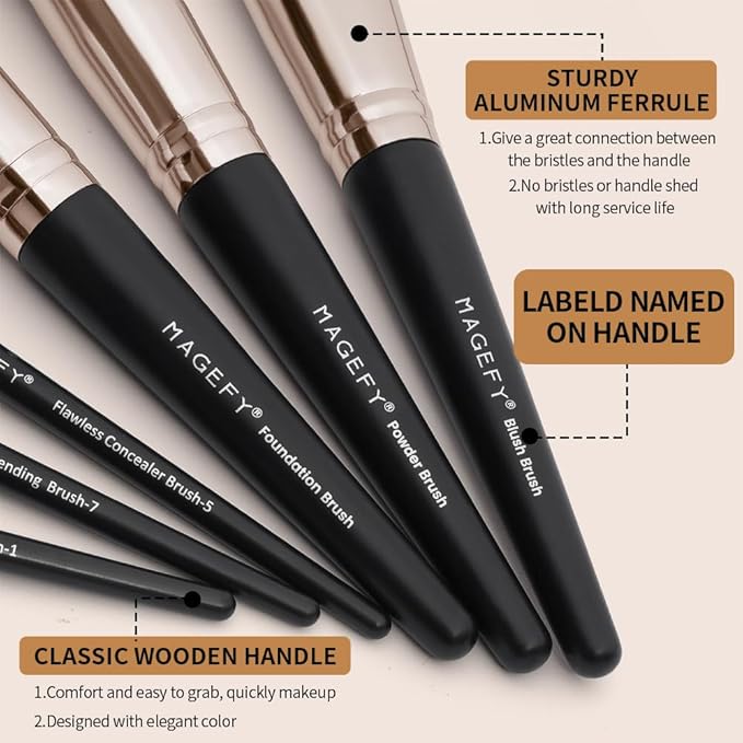 MAGEFY Makeup Brushes 22 Pcs Professional Premium Synthetic Makeup Brush Set with Case Foundation Eyeshadow Brush Travel Make up Brushes Set (Blackgold)