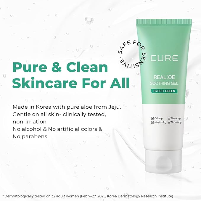 CURE Aloe Vera Gel with 90.52% Leaf Juice Soothing &amp Hydrating Korean Skin Care for Sun-Exposed or Dry Skin 5.07 fl oz Refreshing Gel Moisturizer for Face &amp Body