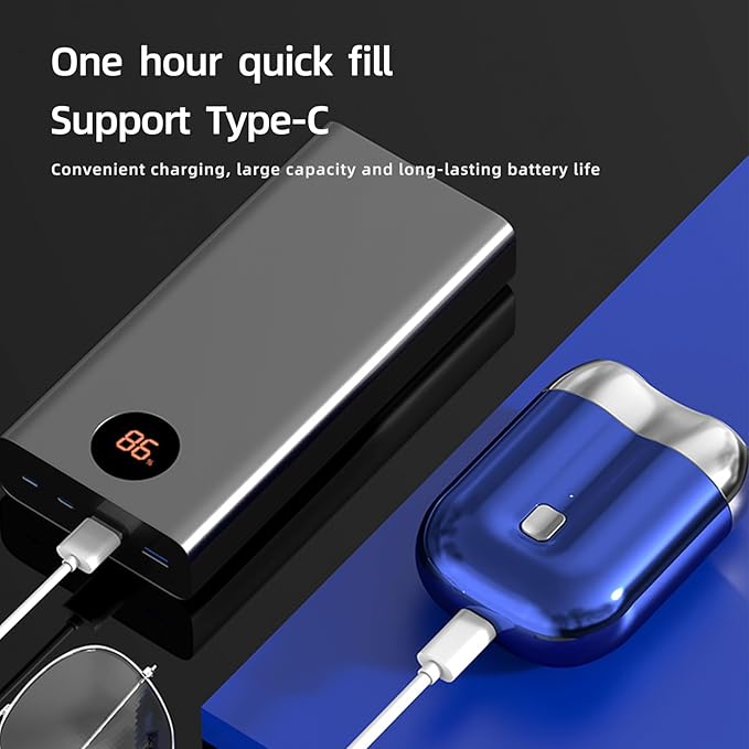 New Model Mini Dual-Head Electric Shaver Upgrade Pocket Shaver Washable Double Head Razor USB Mini Portable Razor Rechargeable Waterproof Compact (Four Color) (Blue)