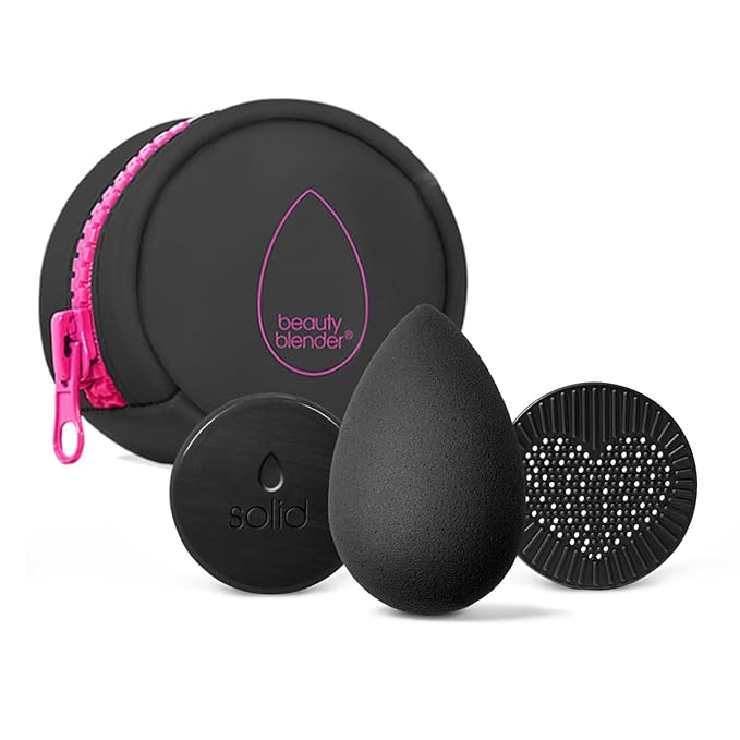 Beautyblender® | Besties Charcoal Blend &amp Cleanse 4-Piece Starter Set Pro Black Makeup Sponge + Solid Charcoal Cleanser .558 oz + Silicone Scrub Mat + Travel Case Made in USA Vegan Cruelty Fre