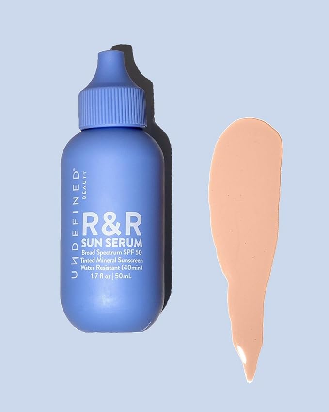 Undefined Beauty R&ampR Sun Serum SPF 50 PA++++ Tinted Mineral Sunscreen with Niacinamide Water Resistant Broad Spectrum Protection &amp Blue Light Defense (Light Tint)