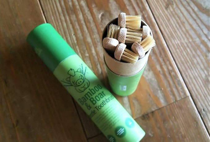 Gaia Guy Natural Bristle Bamboo Toothbrush (NO Nylon - Boar Hair ONLY) - Totally Compostable &amp Biodegradable Boar Bristle and Bamboo Toothbrushes - Zero Waste - 6-Pack