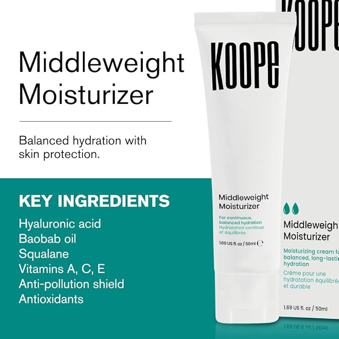 Koope Middleweight Face Cream Moisturizer For All Skin Types Balanced Hydration with Hyaluronic Acid Baobab Oil Anti-Pollution Shield Free of Parabens Sulphates &amp Fragrances Vegan 1.69 FL