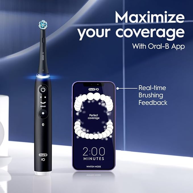 Oral-B iO Deep Clean + Protect Rechargeable Electric Toothbrush Black with a iO Series 7 Toothbrush 2 Replacement Brush Heads and a Charging Travel Case