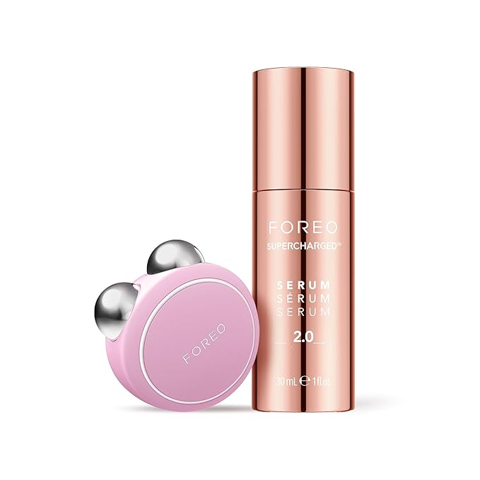 FOREO Firm &amp Fabulous BEAR mini + Serum Serum Serum 1 Oz Anti aging Starter Kit- Microcurrent Facial Device- Instant Face Lift- Double Chin Eliminator- Facial Skin Care Products- Gift Set- Pearl P
