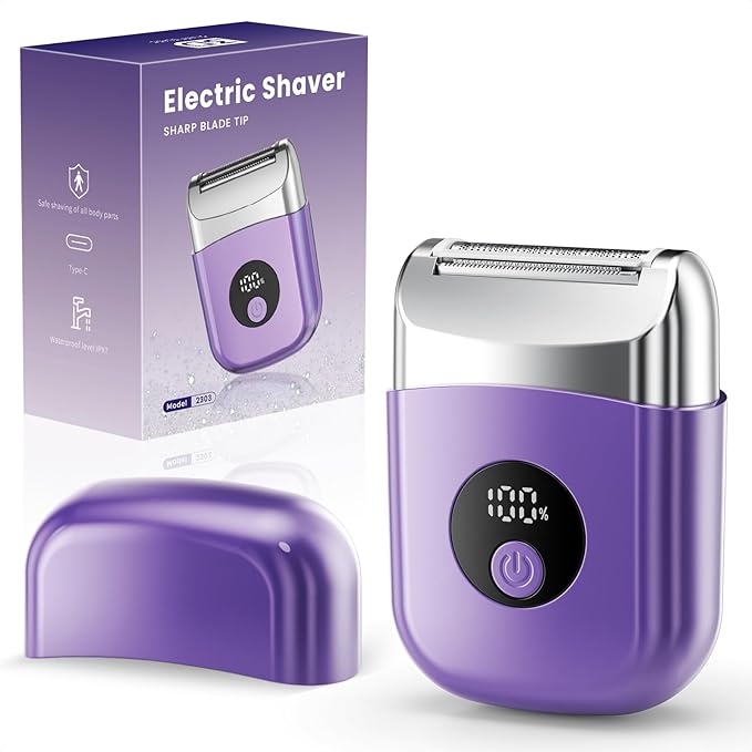 Cordless Electric Razors for Women Travel Electric Shaver with LED Display Rechargeable Body Trimmer Shaver for Private Area Face Underarms BikiniLipsarms Legs (Purple)