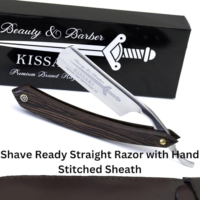 Shave Ready Straight Razor - Straight Edge Razor with Wenge Wood Scale &amp Sheath ? Sharp High Speed Steel Straight Edge Razors for men Classic Barber Accesories