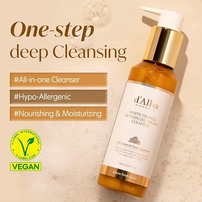 d'alba Piedmont Italian White Truffle Return Oil Cream Cleanser Vegan Skincare Easy One Step Cleanser for Sebum &amp Makeup Removal Hydrating Cleanser for Sensitive Skin Korean Skin Care
