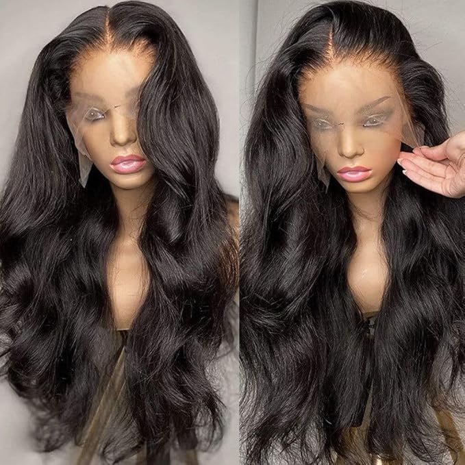 36 Inch Body Wave Lace Front Wigs Human Hair 13x6 HD Transparent Lace Front Wigs Pre Plucked Brazilian Virgin Human Hair Wig 220% Density Lace Frontal Wigs Natural Color