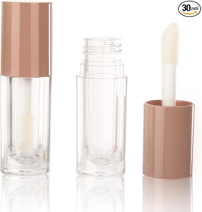 COSIDEA 30pcs Nude Empty 6ml 0.2oz Lip Gloss Tubes with Big Doe Foot WandRound Lipgloss ContainersConcealer Tube Cosmetic Packing Container Bulk Wholesale
