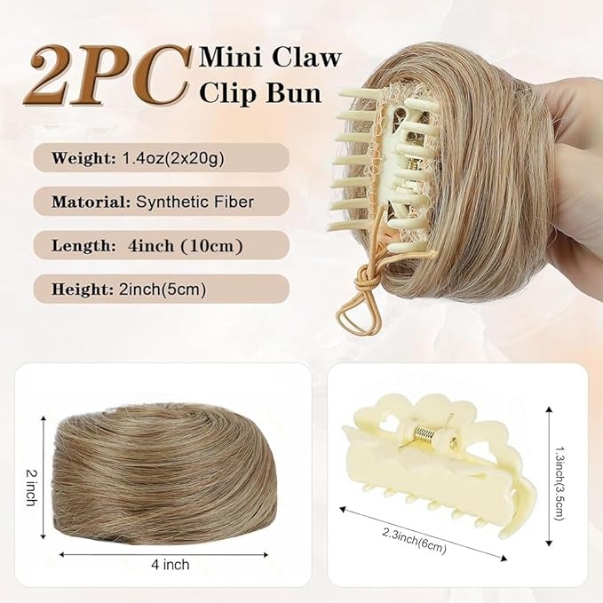 Hair Buns 2PCS Space Buns Mini Claw Clip in Hair Bun Extensions Messy Cat Ears Wig Accessory Synthetic Donut Updo Hairpieces for Girls Hair Buns Hair Piece(Brown)
