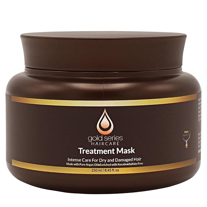 Gold Series Treatment Mask ? Deep Hydrating Argan Oil Hair Mask for Dry Damaged Color Treated and Curly Hair Enriched with Keratin ? Sulfate Free Natural Hair Repair Treatment 8.45oz