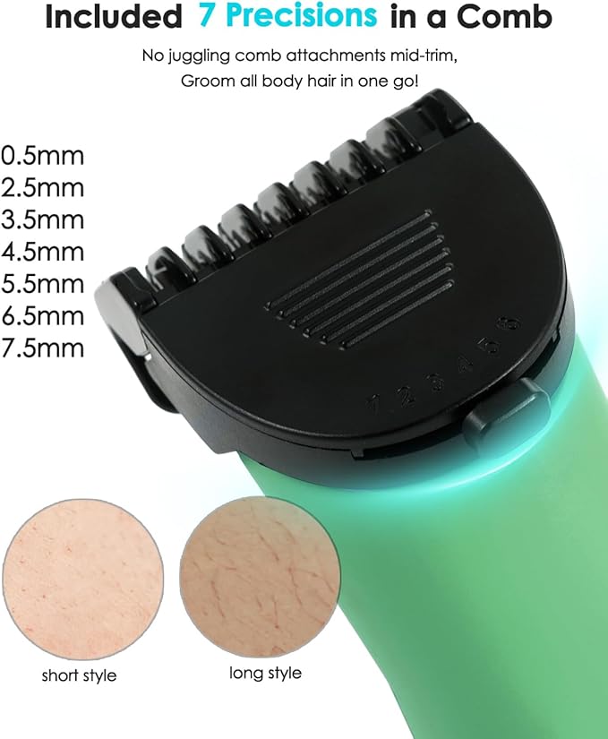 Manscaper for Men Groin Trimmer for Men and Women Body Hair Trimmer and Ball Trimmer with Light Pubic Hair Shaver Manscape Kit 7 Precisions Waterproof Wet / Dry Grooming 240 Minutes Shaving