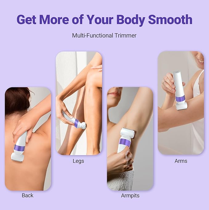 Bikini Trimmer for Women IPX7 Waterproof Wet &amp Dry Electric Razors for Women Bikini Legs Underarm Pubic Hairs Rechargeable Electric Shaver with 2 Trimmer Heads and Travel Razors