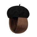 Hat Wig Beret Hat with Hair Extensions Classic French Wool Hat Straight Short Bob Hairpiece Women Bob Wig Hats
