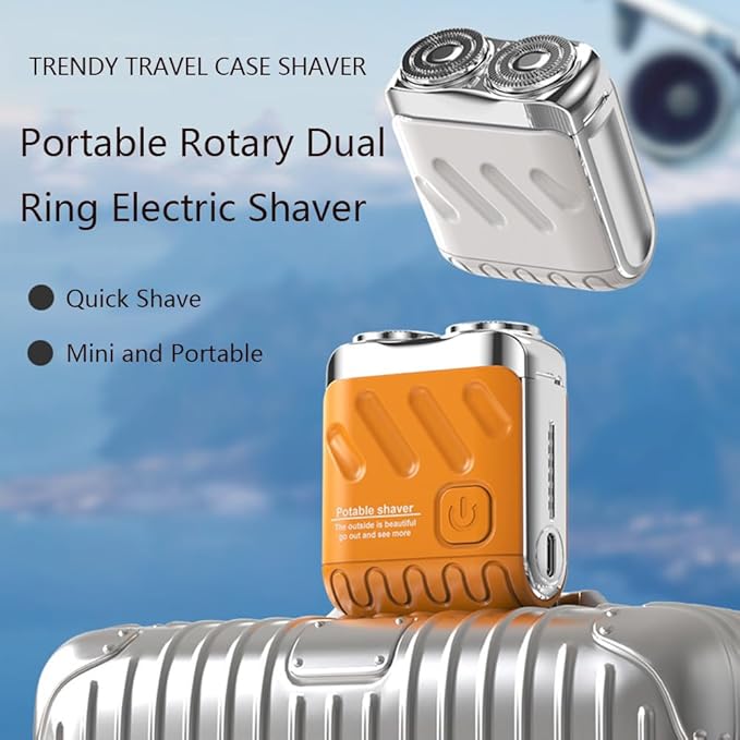 Portable Rotary Dual Ring Electric Shaver Afeitadora El?Ctrica Port?Til Rotativa De Doble Anillo USB Rechargeable Portable Mini Small Steel Cannon Rotary Dual Ring Electric Shaver (Blue)