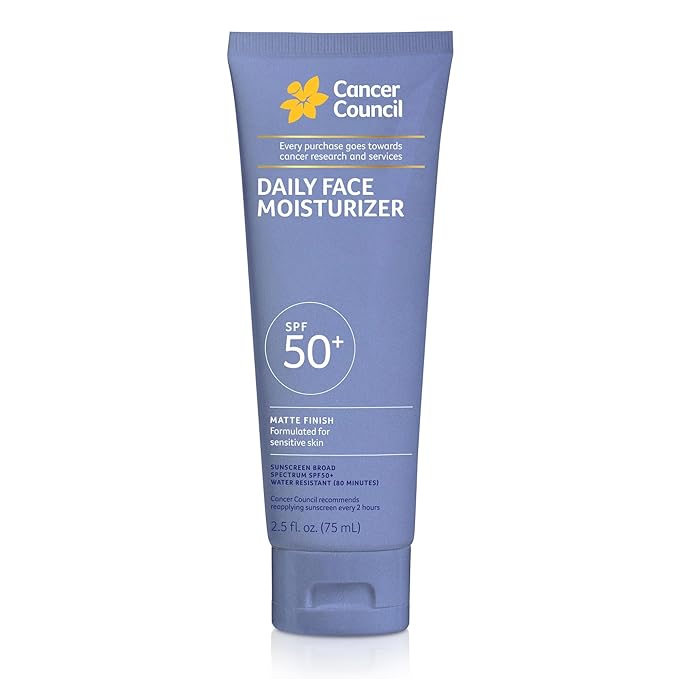 Cancer Council Daily Moisturizer Sunscreen for Face SPF50+ Sun Care with Green Tea Extract Broad Spectrum UVA/UVB Sun Protection Sensitive Skin Paraben &amp Fragrance Free Water Resistant 2.5fl