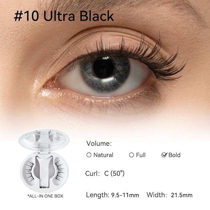 WOSADO Magnetic Eyelashes with Applicator Kit [V10 Ultra Black] 21.5mm Reusable Magnetic Lashes without Eyeliner Glue-free False Lashes Waterproof Lightweight Suit for Natural Makeup