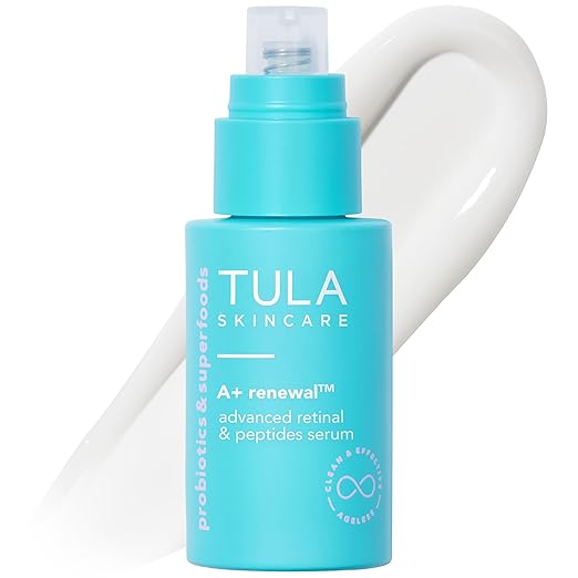 TULA Skin Care A+ Renewal Advanced Retinal + Peptides Serum - Nightly Facial Serum Boosts Radiance and Hydrates 1.01 Fl. oz.