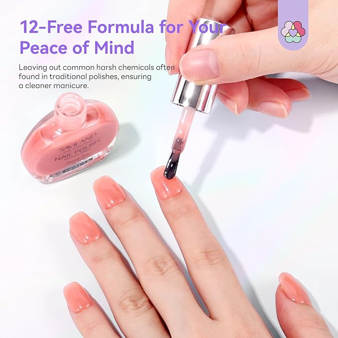 SAVILAND Color Artistry Nail Polish Set: 12 Colors Sheer White Nudes Pink Nail Polish Air Quick Dry Fingernail Polish 12-Free Nail Lacquer DIY Manicure Gift for Girls Women