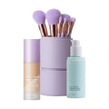 Sweet Life 24-Piece MAKEUP BRUSH SET with Case ? Soft Vegan Bristle Face &amp Eye Brushes + Peptide-Infused Foundation (Light Beige) with Bonus Straight Balm Haircare ? Vegan &amp Cruelty-Free