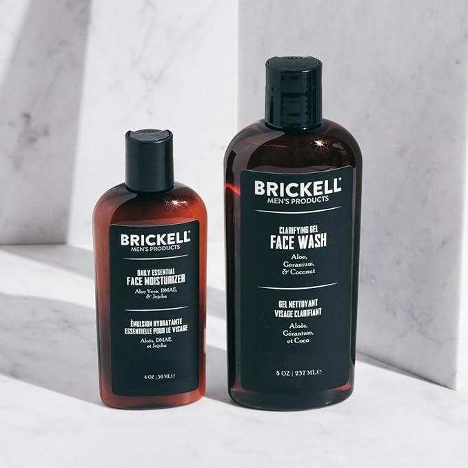 Brickell Men's Daily Essential Face Care Routine I Gel Facial Cleanser Wash and Face Moisturizer Lotion Natural and Organic Unscented Skincare Gift Set