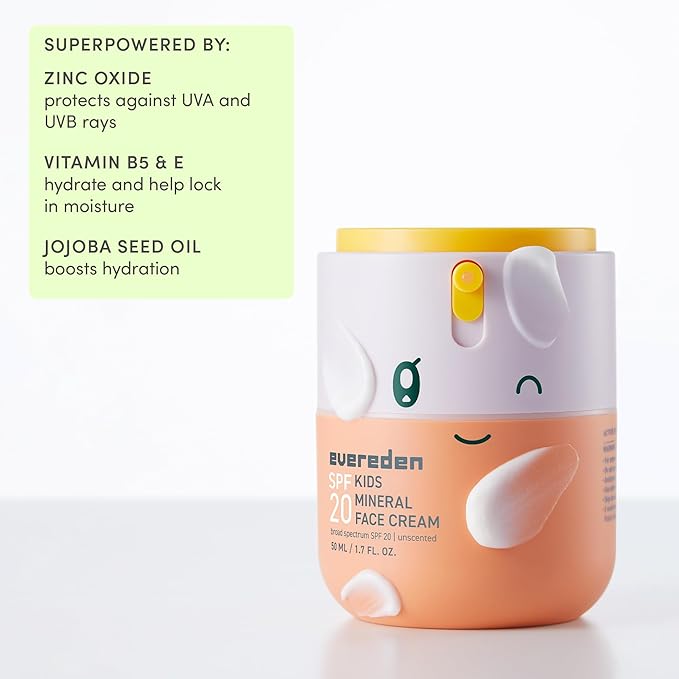 Evereden Kids Face Cream 1.7 oz. | Fragrance-Free and Kids Face Lotion with SPF 20 | Clean and Non-Toxic Face Moisturizer | Multi-Vitamin Skin Care | FSA Eligible