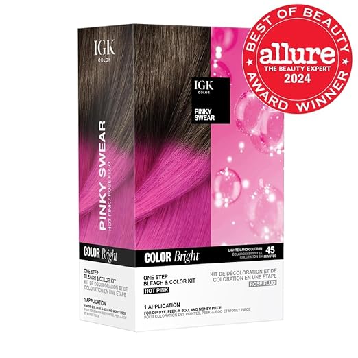 IGK Color Bright One Step Bleach &amp Color Kit for Accent Pieces ICE BREAKER- Cool Blonde | One-Step Color Processing + Replenishes + Hydrates | Vegan + Cruelty Free + Ammonia Free | 4 Oz