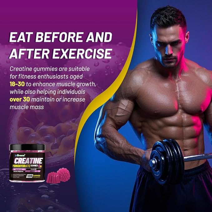 Creatine Monohydrate Gummies 6g for Men &amp Women Potent Creatine Supplement Chewables Creatine for Energy Boost Increase Strength and Build Muscle Gluten-Free Sugar Free120 Count