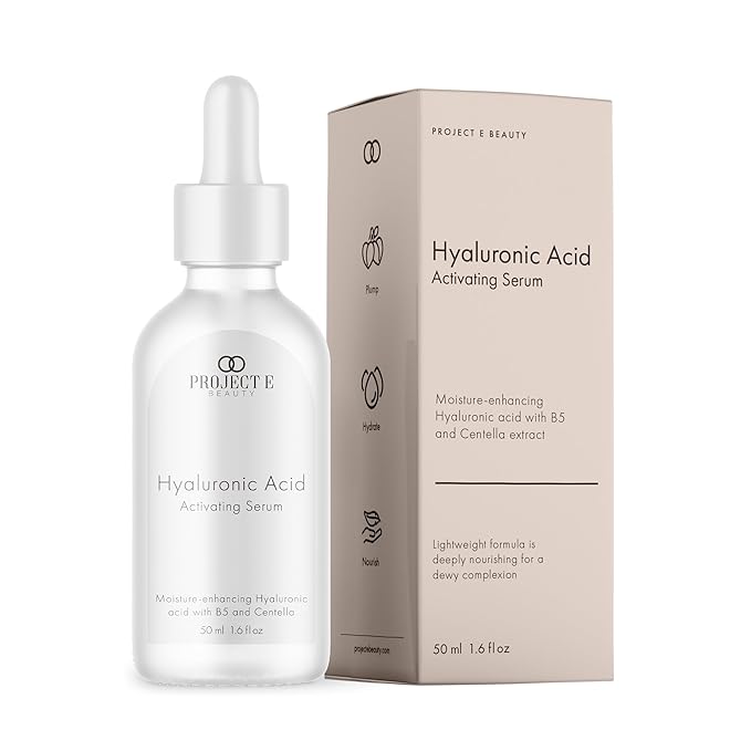Hyaluronic Acid Activating Serum by Project E Beauty | Anti-Aging Serum for the Face | Plumping &amp Hydrating Facial Skin Care | Removes Dark Spots &amp Wrinkles | B5 | Whitening | For Dry Skin | 5