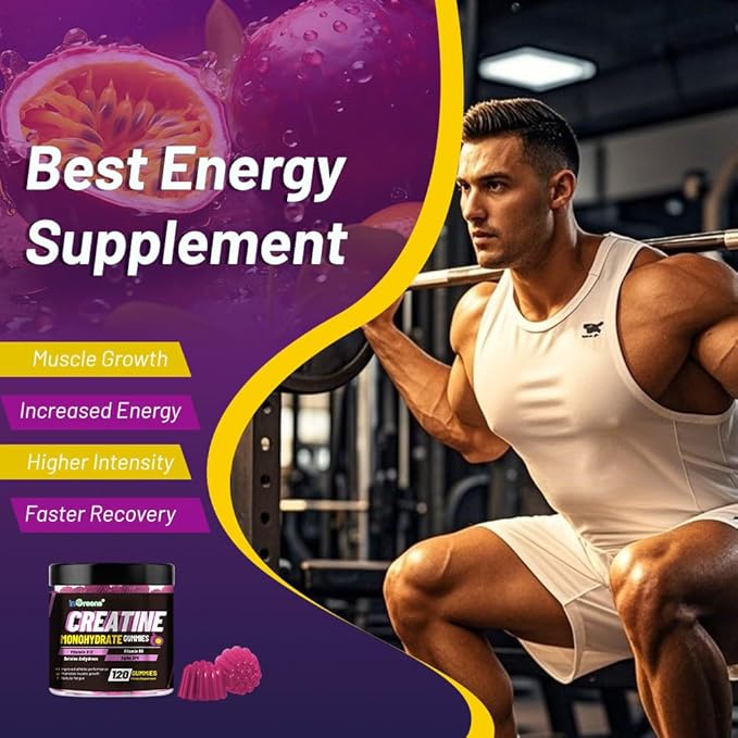 Creatine Monohydrate Gummies 6g for Men &amp Women Potent Creatine Supplement Chewables Creatine for Energy Boost Increase Strength and Build Muscle Gluten-Free Sugar Free120 Count