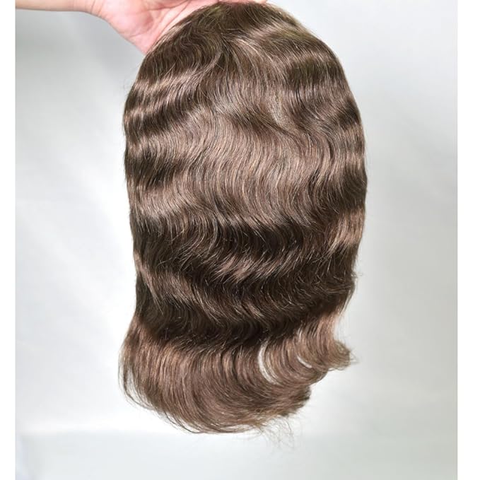 Men's Toupee 10×8 European Virgin Human Hair Toupee Hair pieces for Men Thin Skin Hair Replacement System Lace Front+ Mono Net with PU around Base for Men (#4 color)