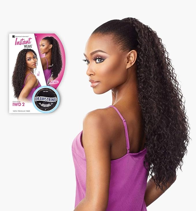 Sensationnel Instant Weave Half Wig - 2 Synthetic Blendwig Adjustable Drawstring for Seamless Hair Blending (1 JETBLACK)