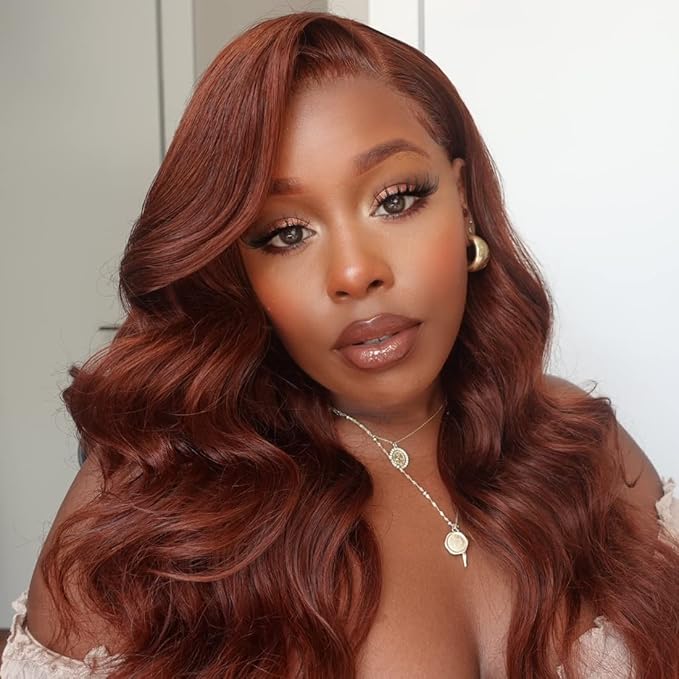 UNICE Reddish Brown Body Wave Human Hair 4x4 Lace Closure Free Part Brazilian Human Remy Hair Auburn Brown Body Wave Human Hair Closure 33B Color 18 inch