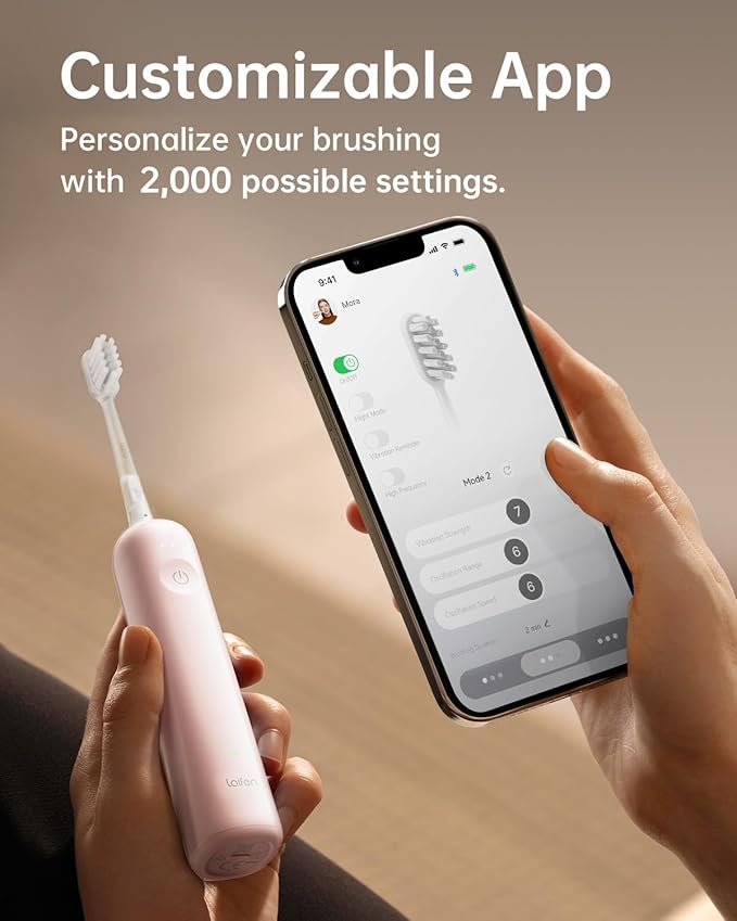 Laifen Wave Electric Toothbrush Oscillation &amp Vibration Sonic Electric Toothbrush for Adults with App 3 Brush Heads IPX7 Waterproof Magnetic Rechargeable Travel Powered Toothbrush ABS(Pink)
