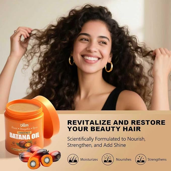 OLLM Raw Batana Oil for Hair Growth - 5oz Repair Damaged Hair Organic Formula from Honduras for Latina Women With Curly Hair Ages 25-35 - Wash Day Routine At-Home Salon Use