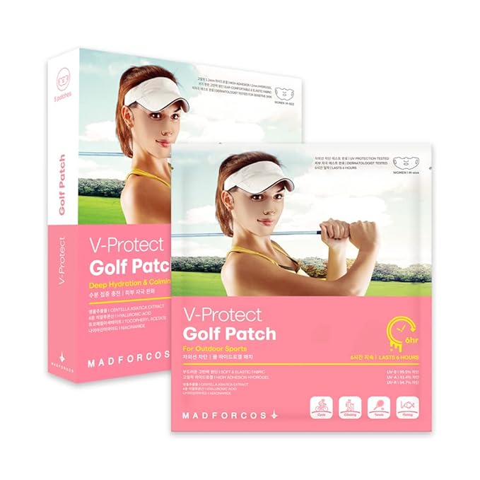 V-Protect Golf Patch ? UV Protection Hydration &amp Lifting Face Mask for Outdoor Sports | Korean Skincare Patch for Golf Hiking Tennis (Pink G128649)